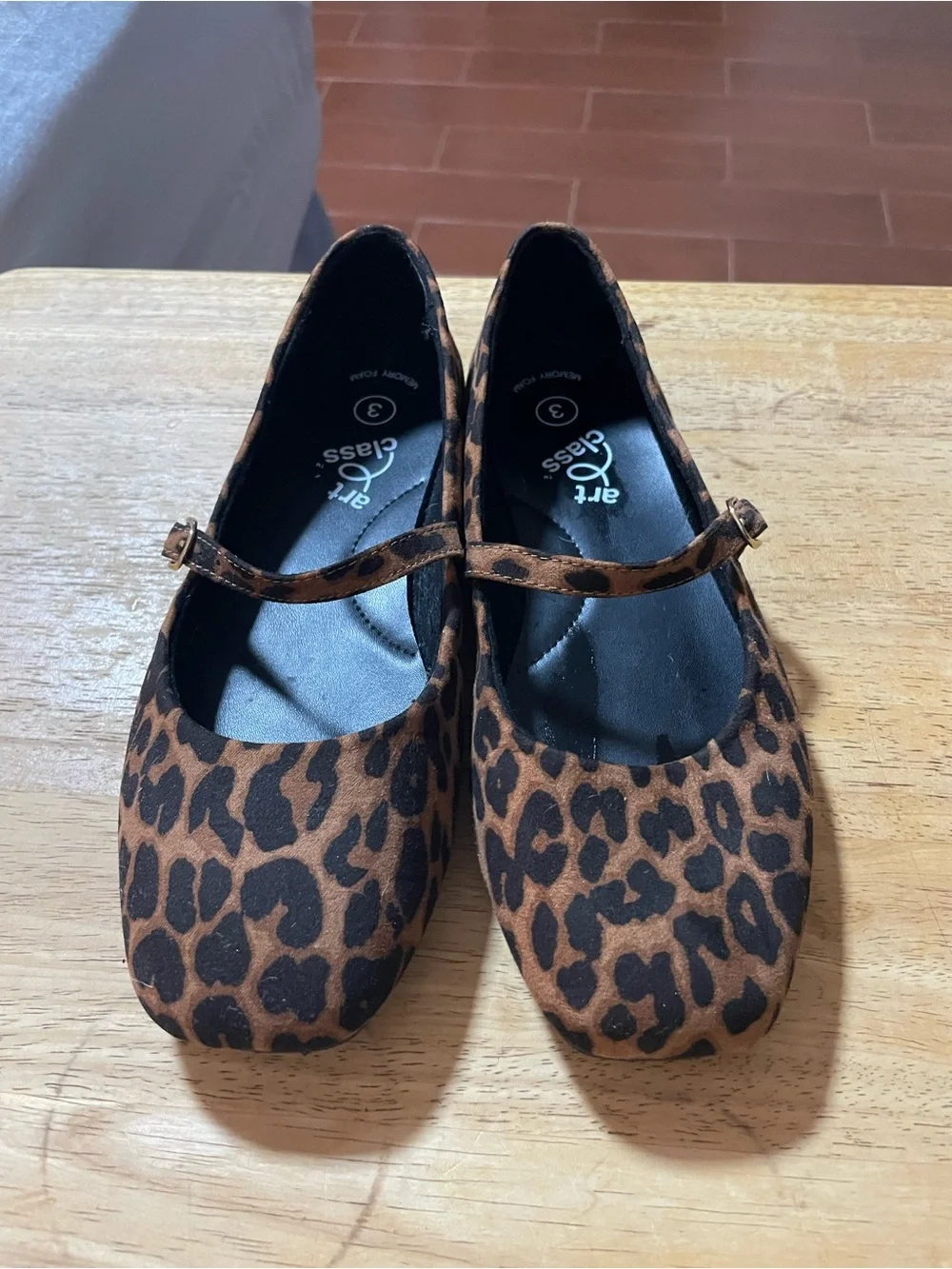 Youth Art Class Bronwyn Mary Jane ballet flat shoe black brown animal print 3